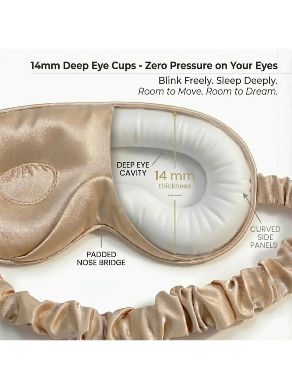 Luxurious 100% Mulberry Silk Sleep Mask, 22 Momme, Grade 6A, Champagne Color